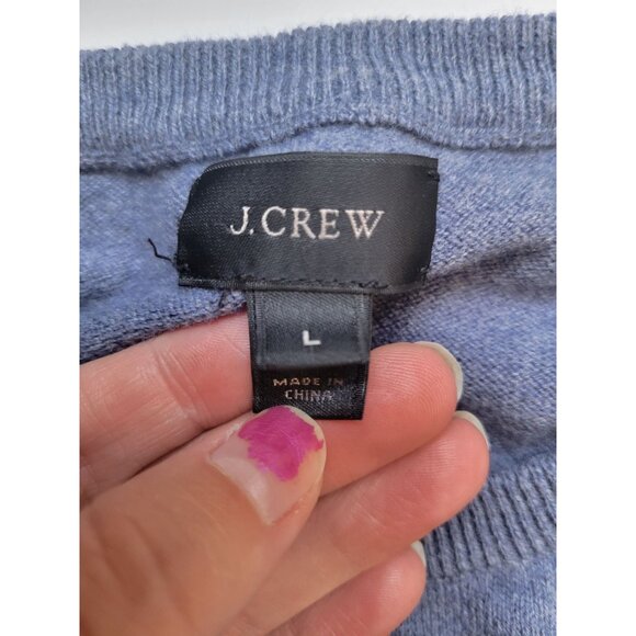 J Crew Blue Cashmere Crew Neck Long Sleeve Sweater Size L Preppy Office Wear - Picture 6 of 9